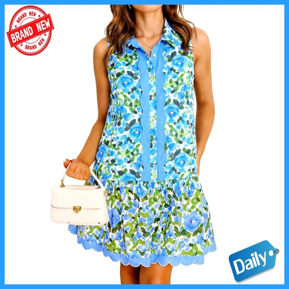Floral Mini Dress V-Neck Sleeveless Boho Casual Summer Beach Outfit
